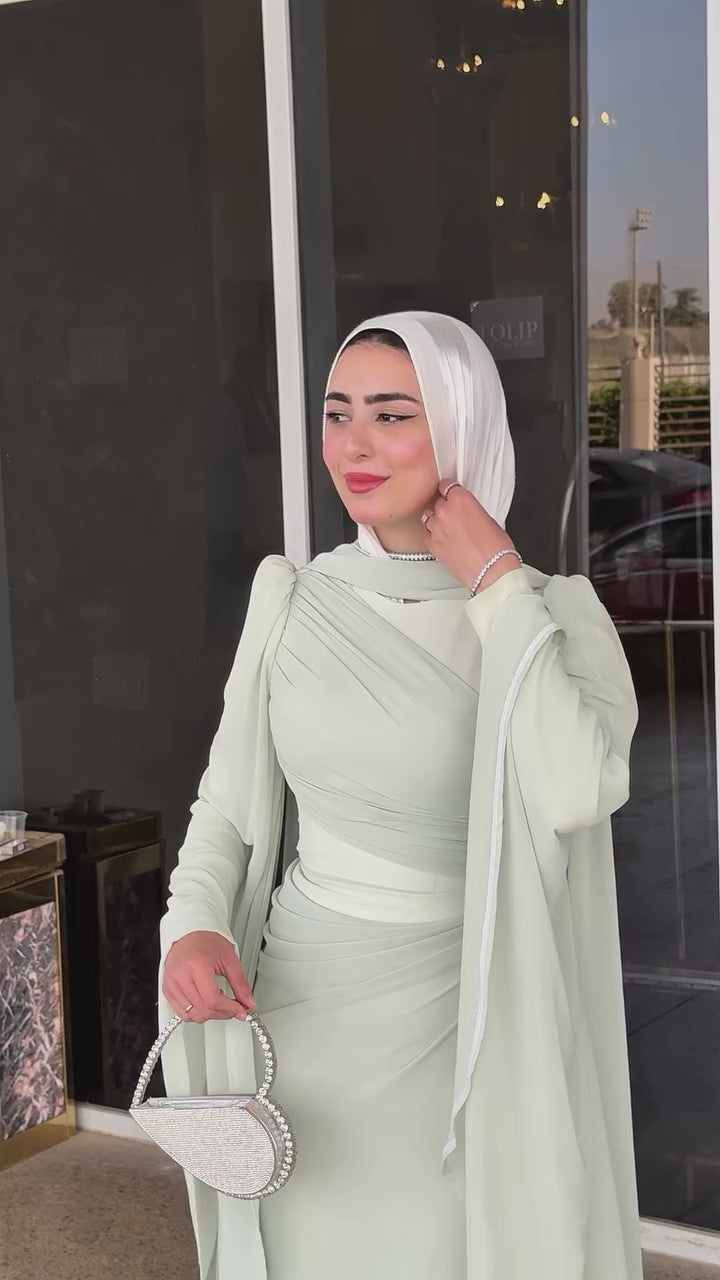 Amelia Ruched Cape Maxi Dress