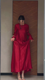 Zainah Pleated Satin Long Abaya