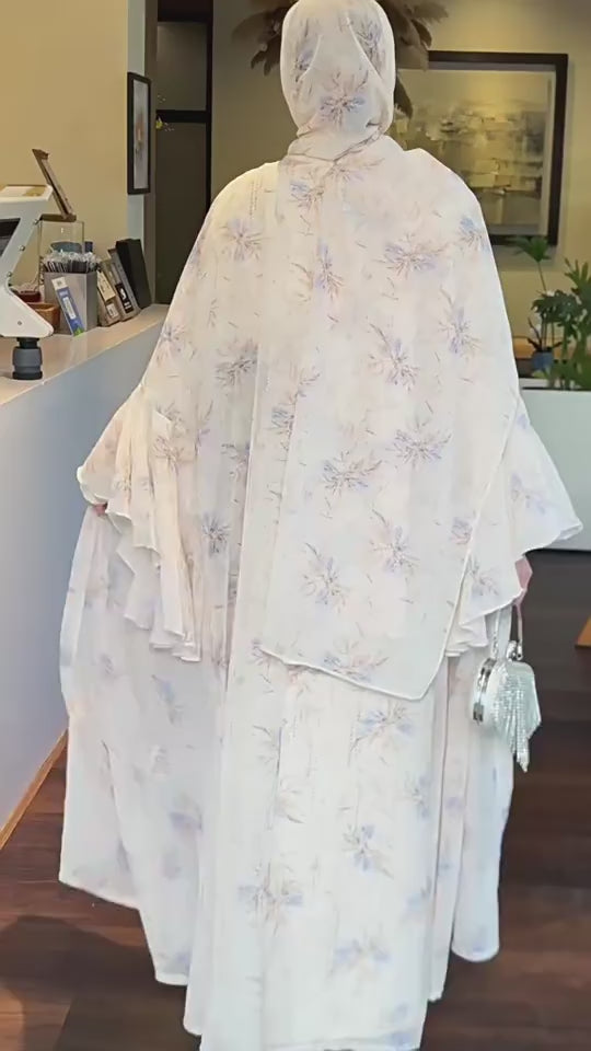 Lian Floral Chiffon Three Piece Modest Outfit-White