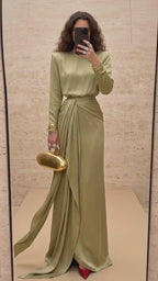 Sara Round Neck Wrap Sash Satin Maxi Dress