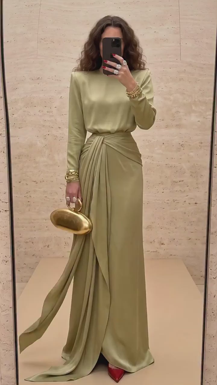 Sara Round Neck Wrap Sash Satin Maxi Dress