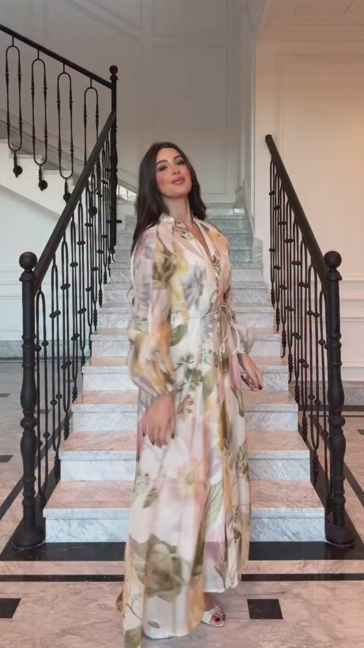 Hazel Floral Print Belted Shirt Midi Dress