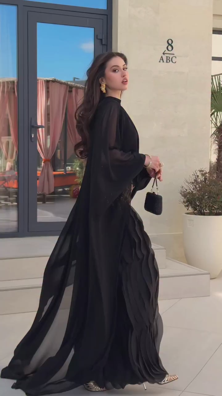 Grace Fringe Embellished Cape Maxi Dress