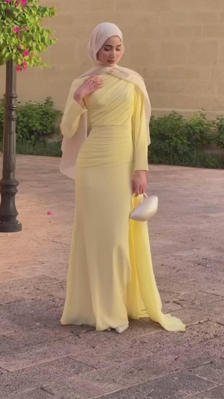 Nada Side Ruched Satin Draped Maxi Dress