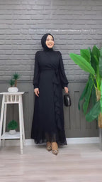 Zahra Wrap Tie Ruffle Sleeve Maxi Dress