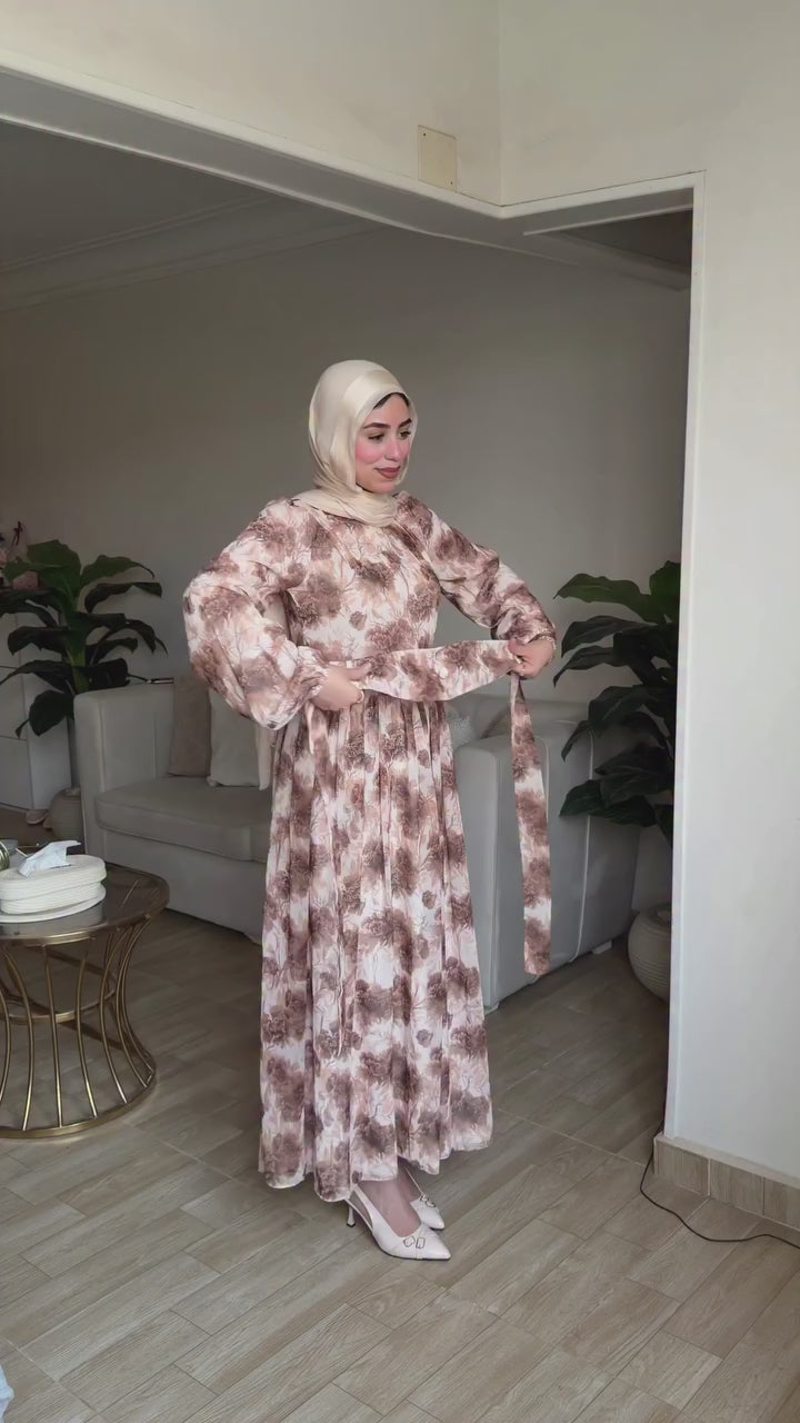 Salma Floral‑Print Belted Puff‑Sleeve Maxi Dress