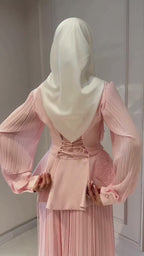Elena Peplum Pleated Skirt Two Piece Set-Pink