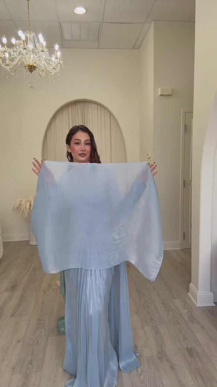 Lina Crystal Waist Cape Sleeve Maxi Dress-Blue