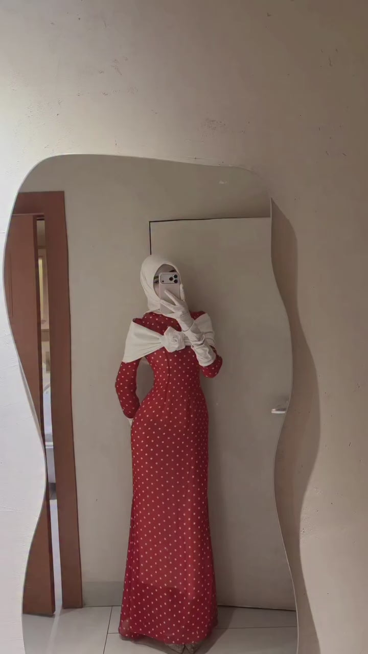 Aisha Polka Dot Bow Rose Maxi Dress