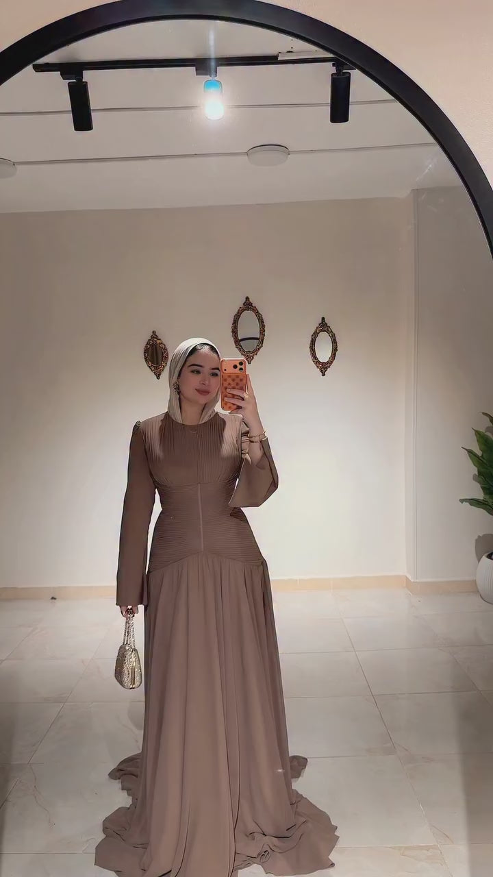 Ayla Pleated Waist Train Maxi Dress