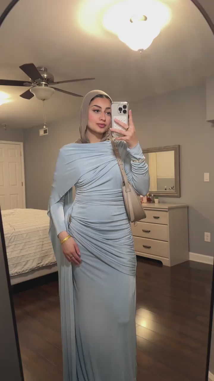 Elegant Solid-Color Slim-Fit Maxi Dress-Blue