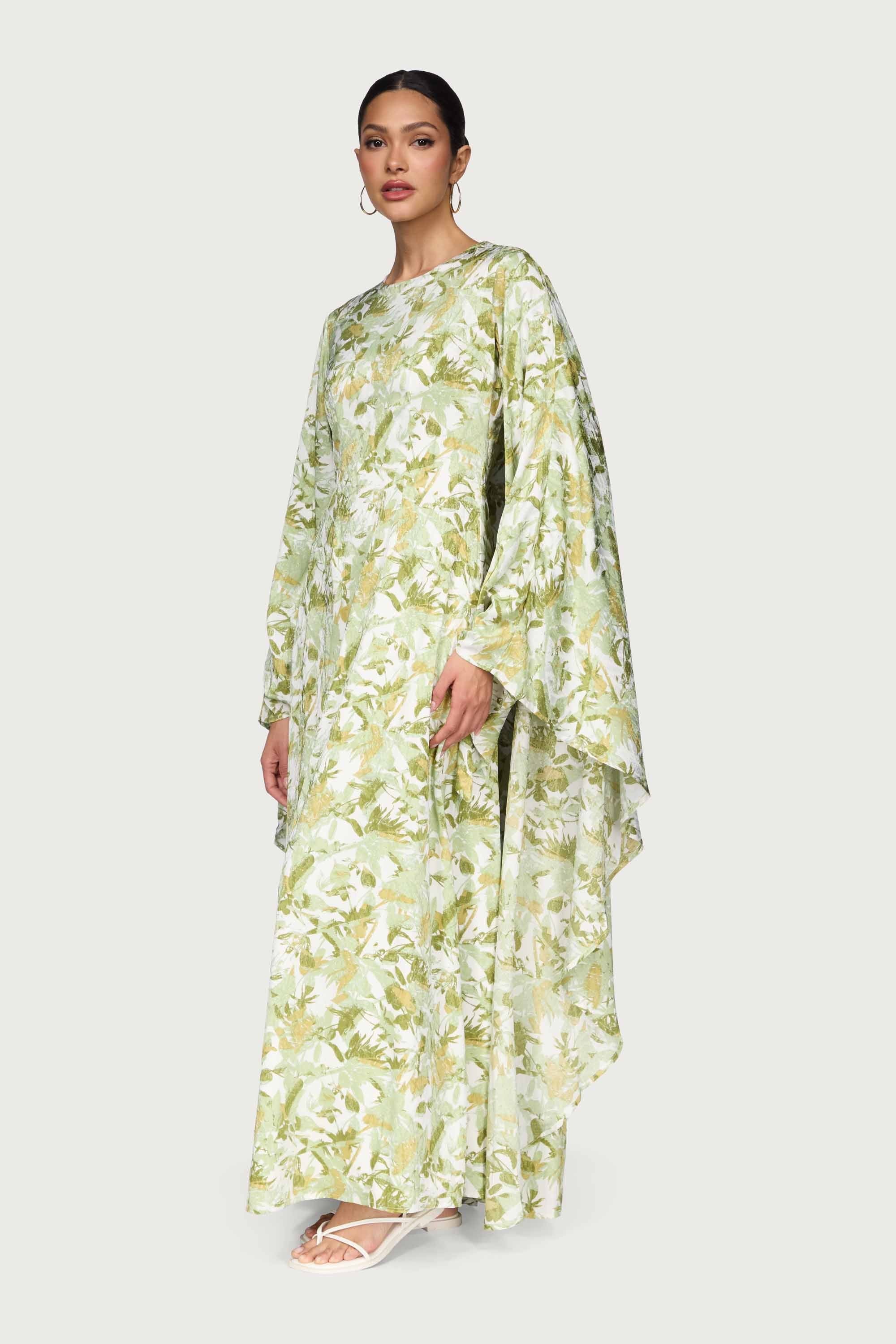 Printed Kaftan Maxi Dress - Sage