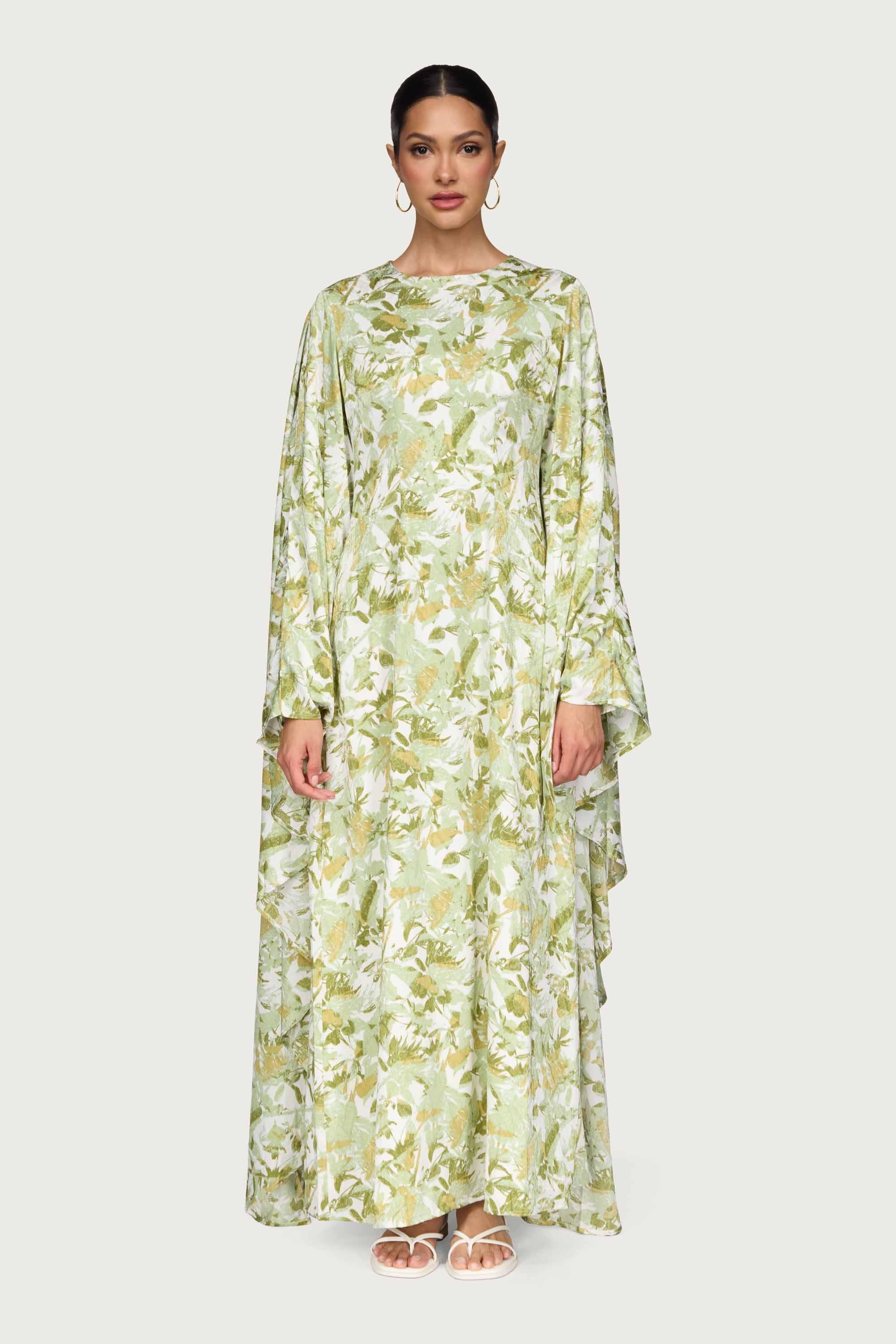 Printed Kaftan Maxi Dress - Sage