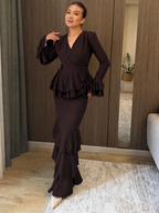 Aisha Wrap Peplum Ruffle Two‑Piece Set
