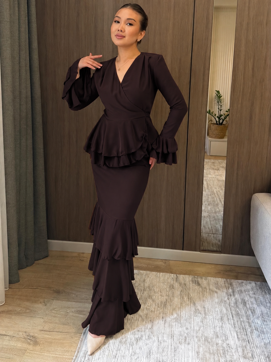 Aisha Wrap Peplum Ruffle Two‑Piece Set