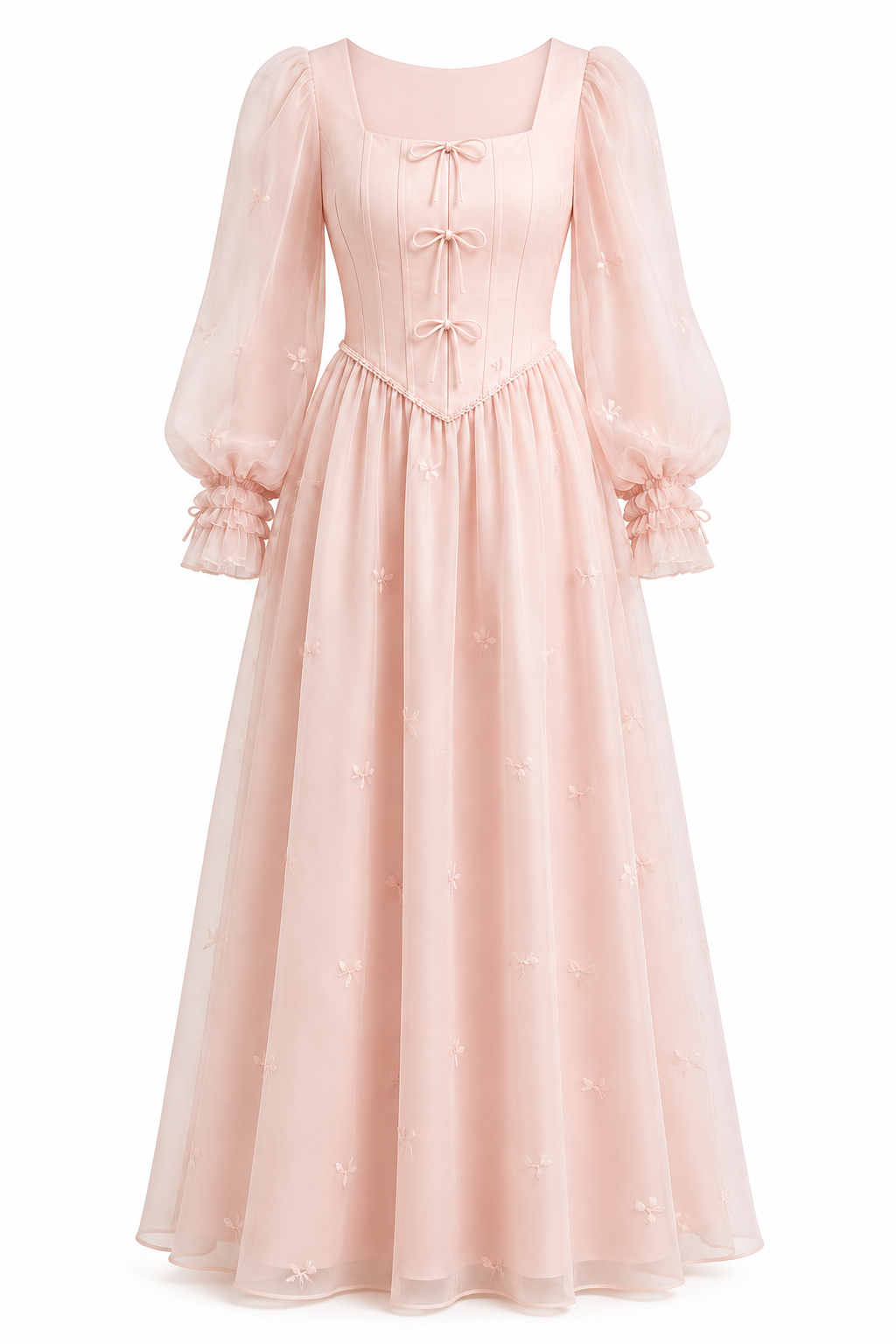 Lila Corset Puff‑Sleeve Floral Maxi Dress