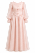 Lila Corset Puff‑Sleeve Floral Maxi Dress