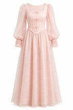 Lila Corset Puff‑Sleeve Floral Maxi Dress