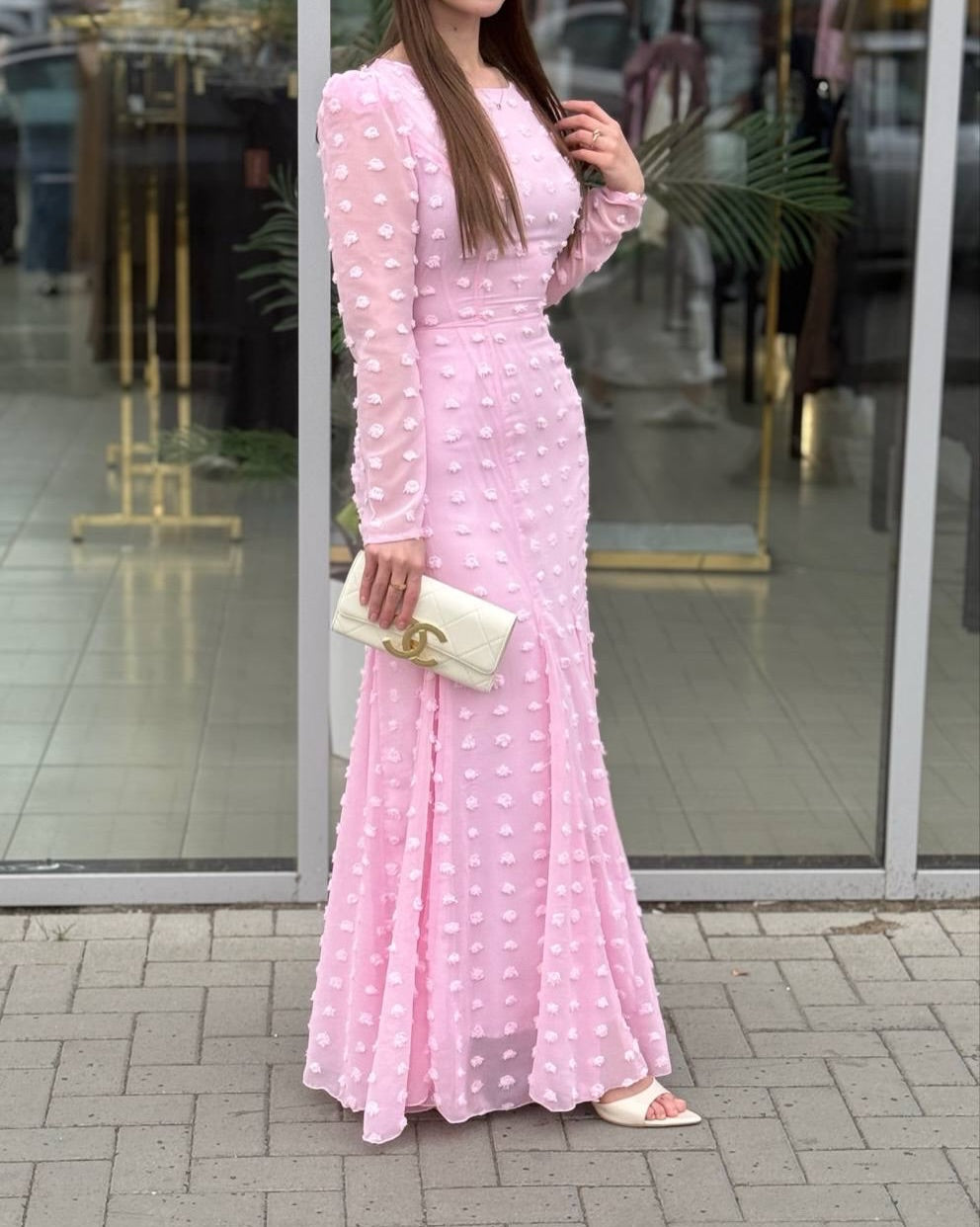 Nora 3D Floral Puff‑Sleeve Maxi Dress