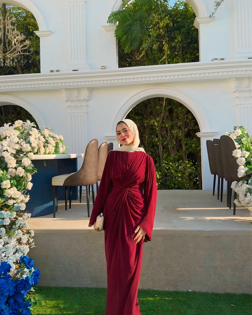 Nadia Twist Long Sleeve Maxi Dress-Red