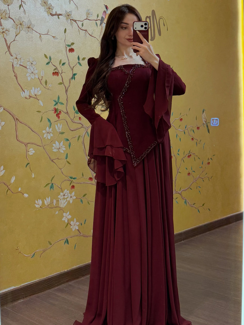 Sara Beaded Flare Sleeve Maxi Dress