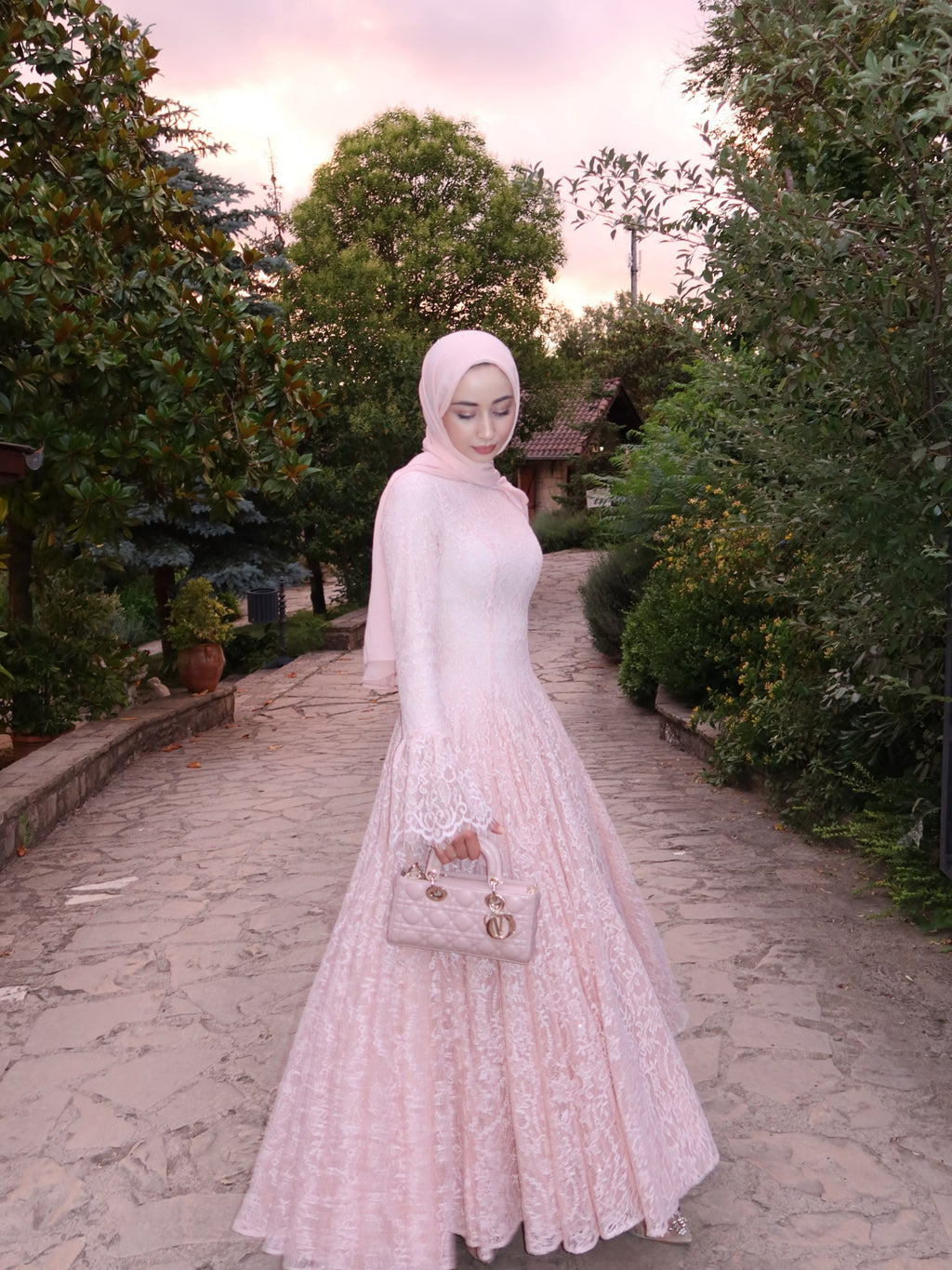 Ayla Lace Flare‑Sleeve Ball Maxi Dress