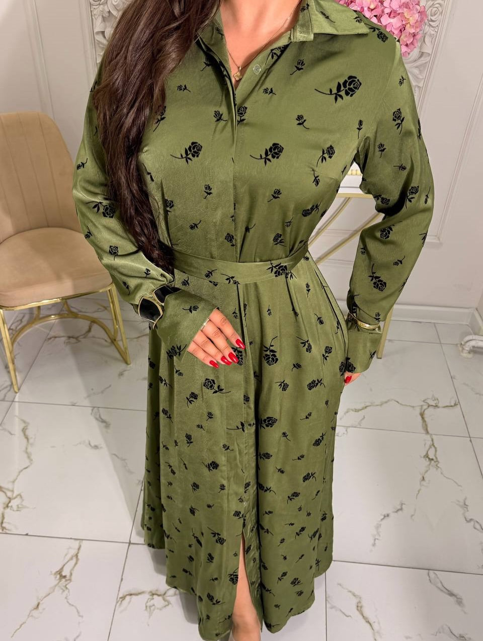 Zohra Collared Floral Button‑Up Maxi Dress