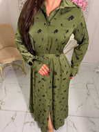 Zohra Collared Floral Button‑Up Maxi Dress