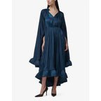Nadia Cape‑Sleeve Ruffle Midi Dress
