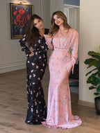 Zara Floral Satin Mermaid Maxi Dress-Pink