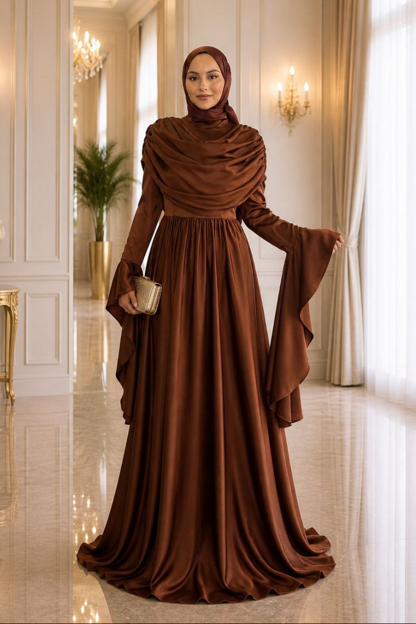 Hana Draped Neck Satin Maxi Dress