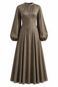 Lina Zip‑Front Balloon Sleeve Maxi Dress