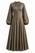 Lina Zip‑Front Balloon Sleeve Maxi Dress
