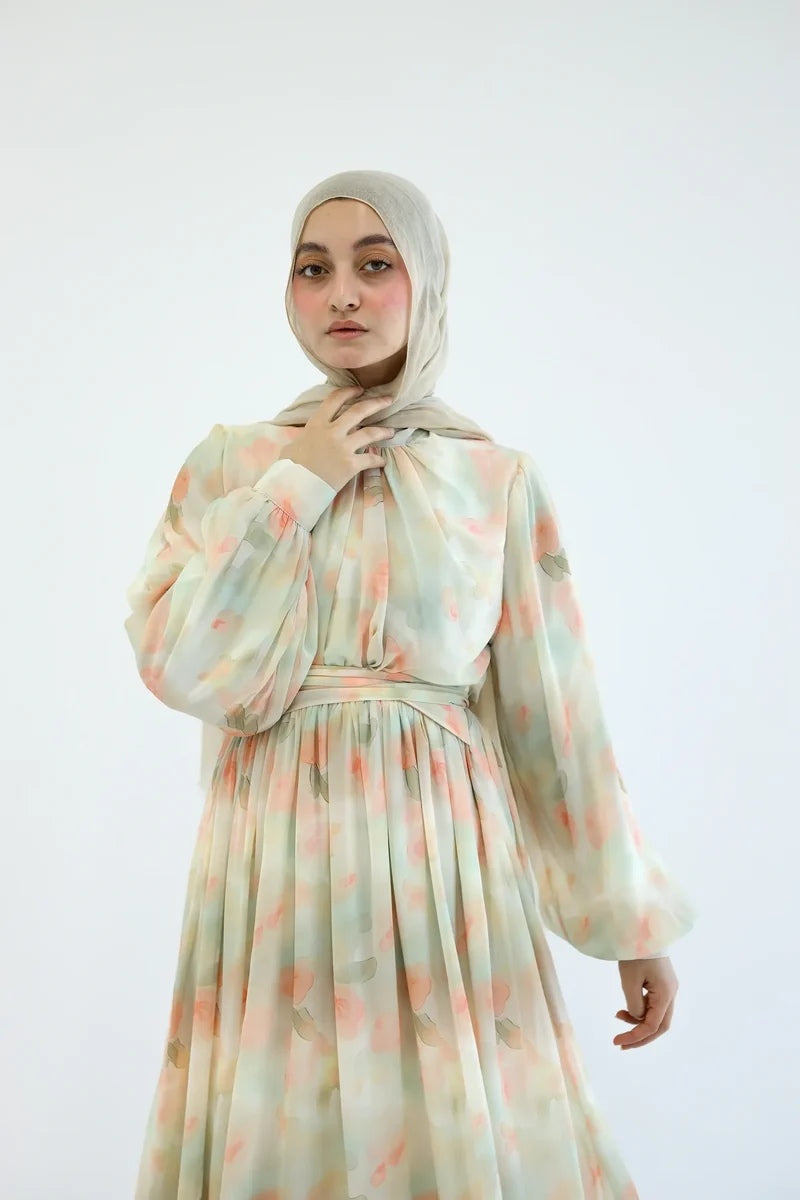 LORELEI FLORAL PRINT BELTED MAXI DRESS