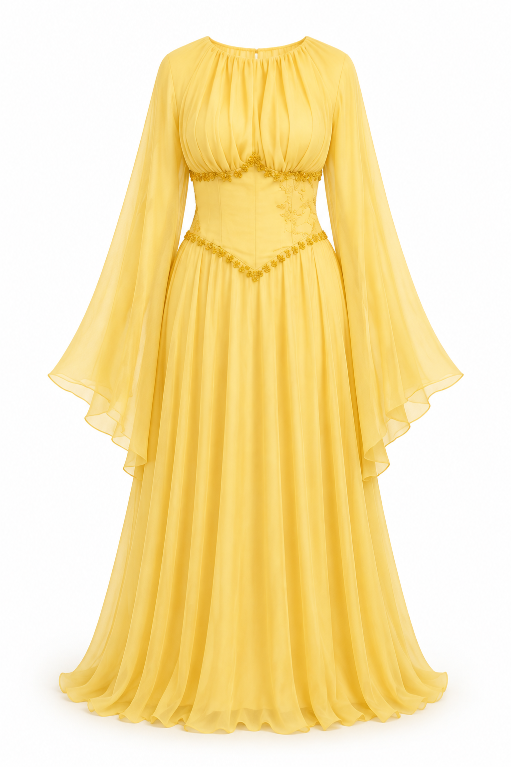 Amina Corset Beaded Bell‑Sleeve Maxi Dress
