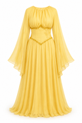 Amina Corset Beaded Bell‑Sleeve Maxi Dress