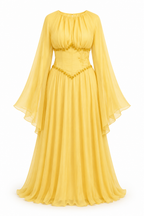 Amina Corset Beaded Bell‑Sleeve Maxi Dress