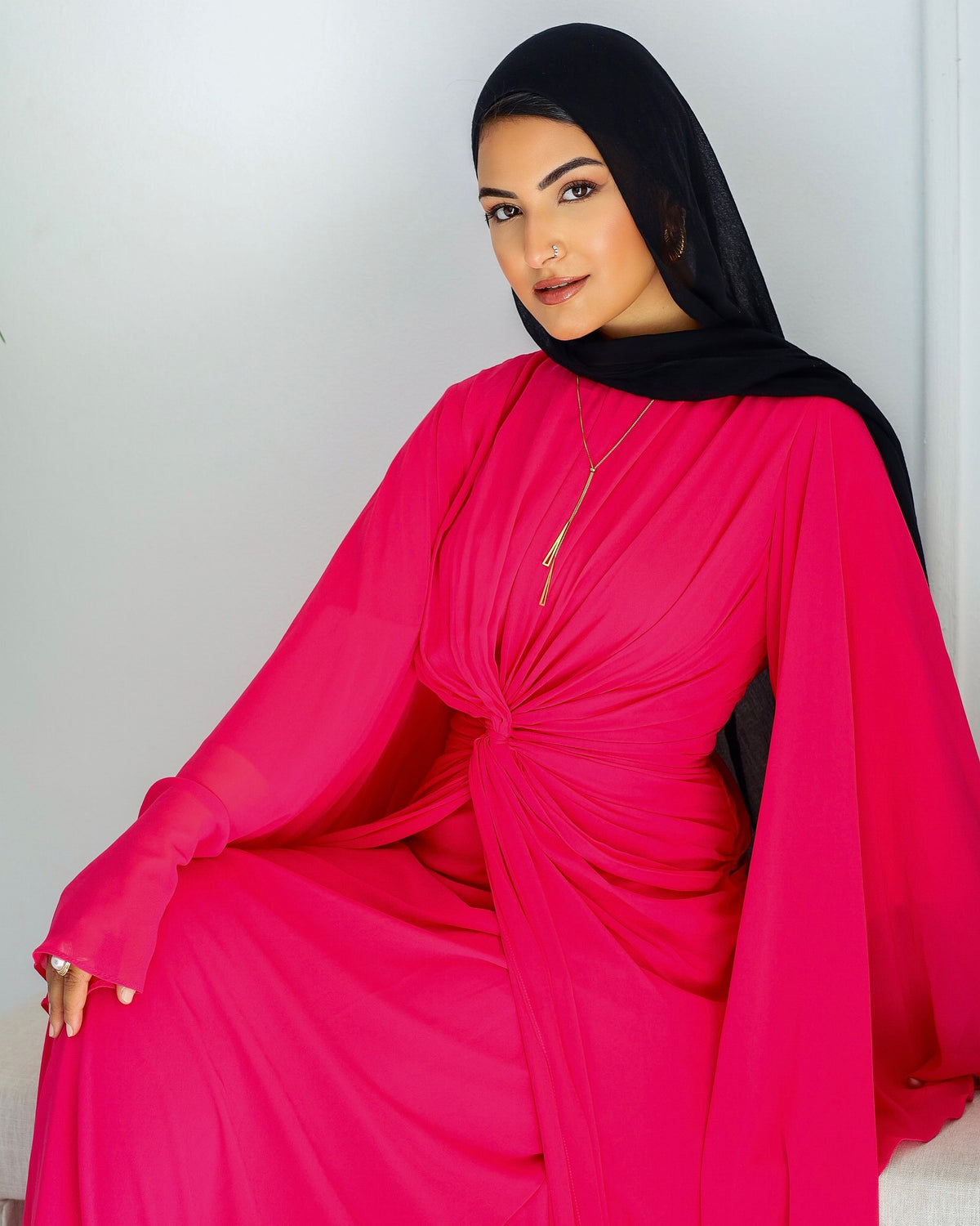 Nadia Twist Long Sleeve Maxi Dress-Pink