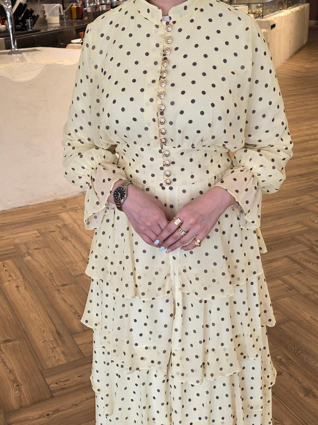Maya Polka‑Dot Tiered Waist‑Tied Dress