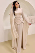 Lina Beaded Cape‑Sleeve Flowy Maxi Dress