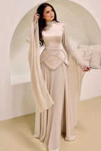 Lina Beaded Cape‑Sleeve Flowy Maxi Dress
