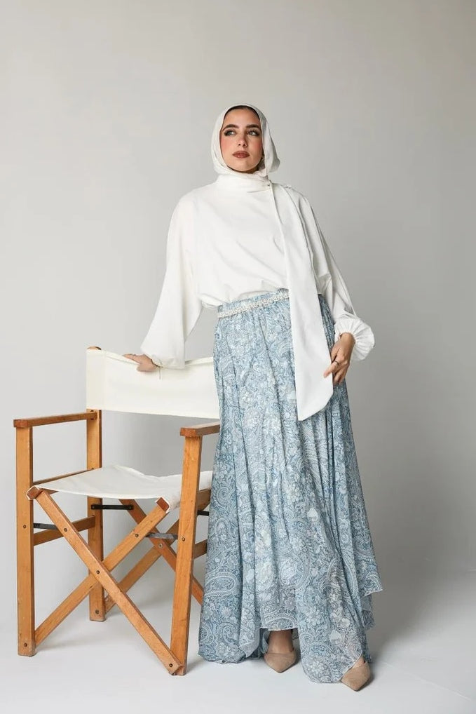 Fatima Draped Top Printed Maxi‑Skirt Suit
