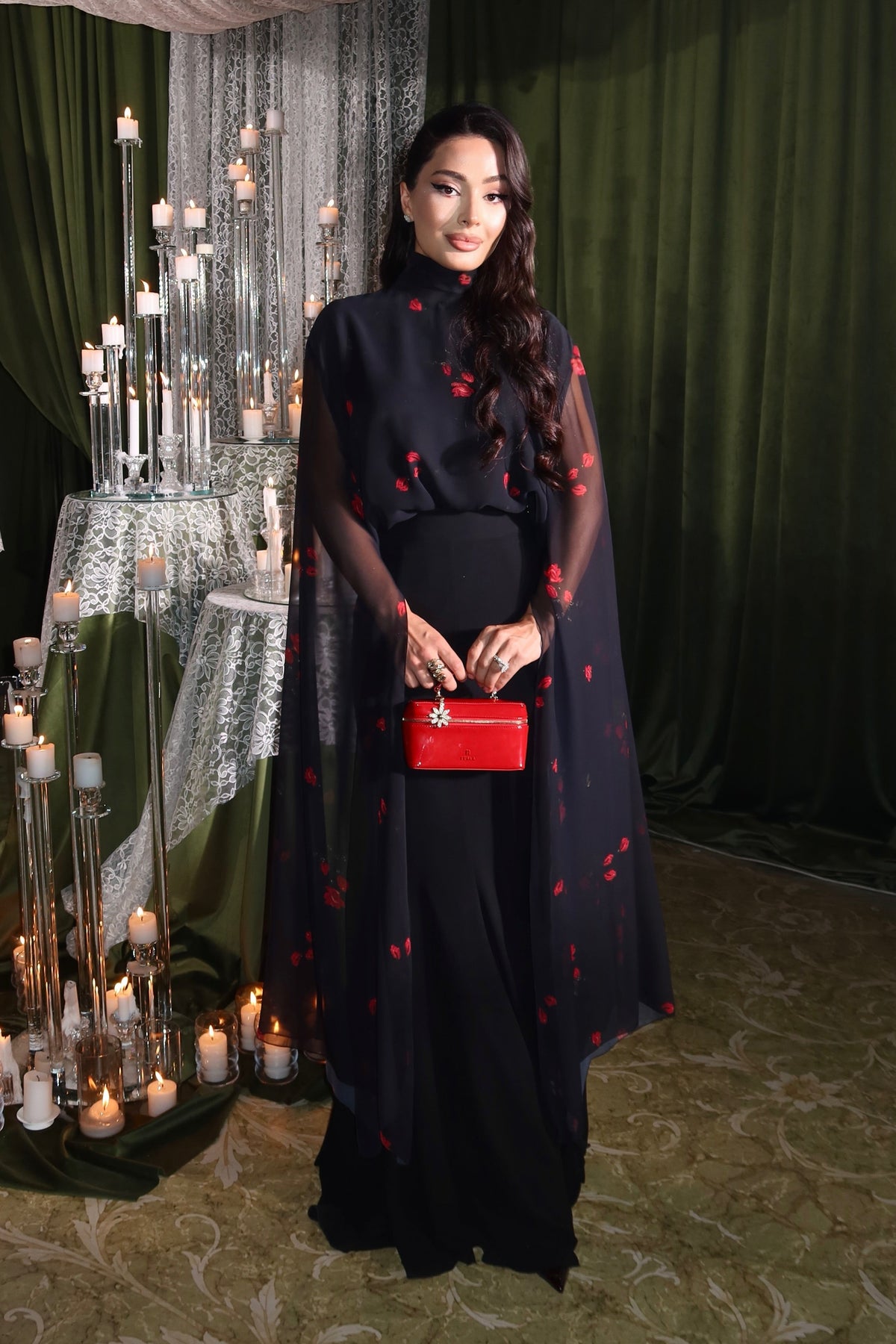 Sofia High‑Neck Floral Cape Two‑Piece Set