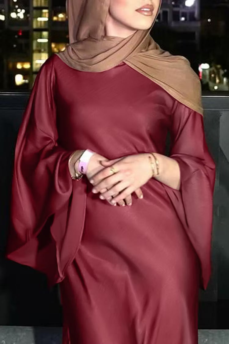 Mariam Satin Bell‑Sleeve Floor‑Length Abaya