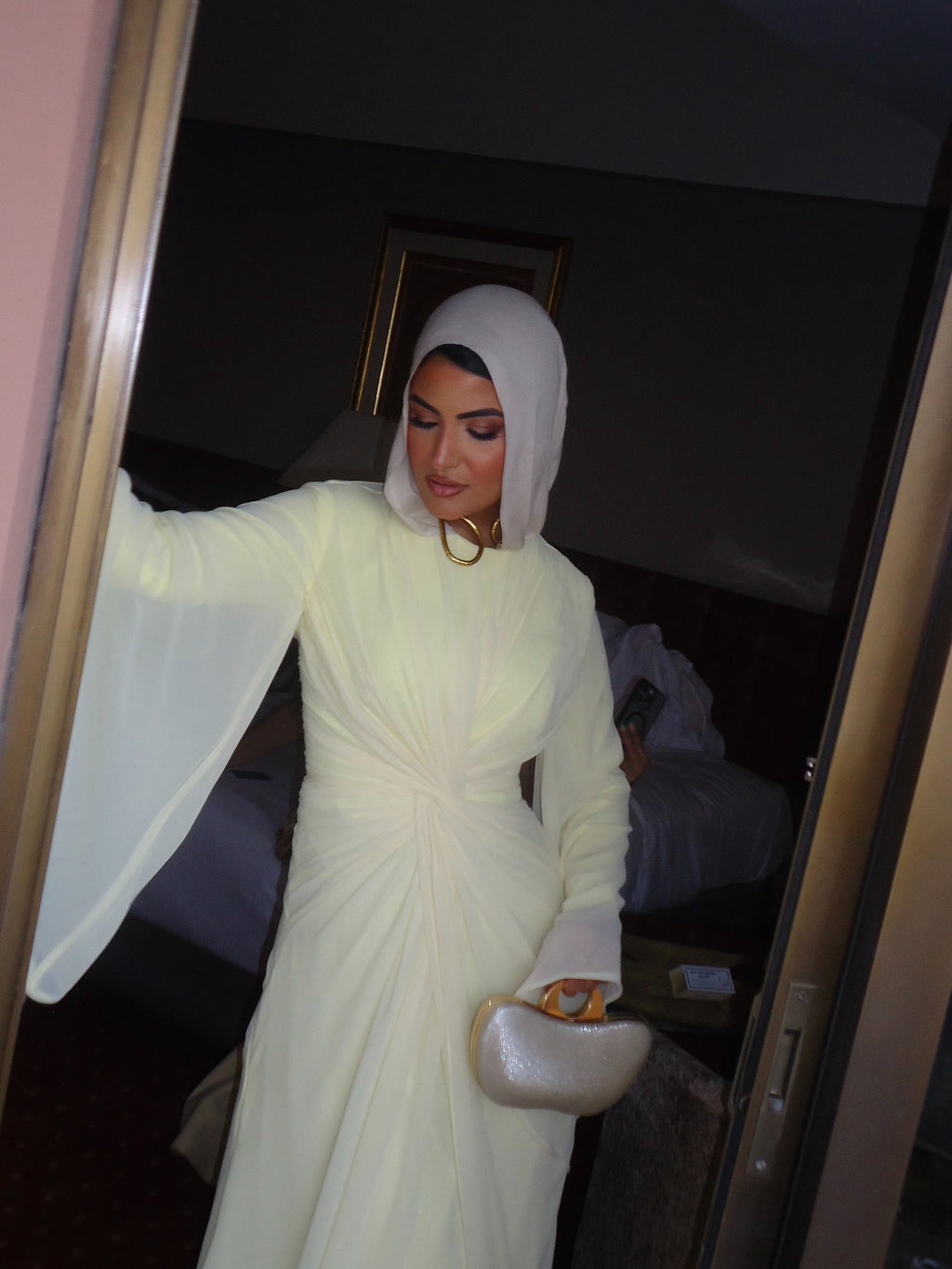 Nadia Twist Long Sleeve Maxi Dress-Yellow