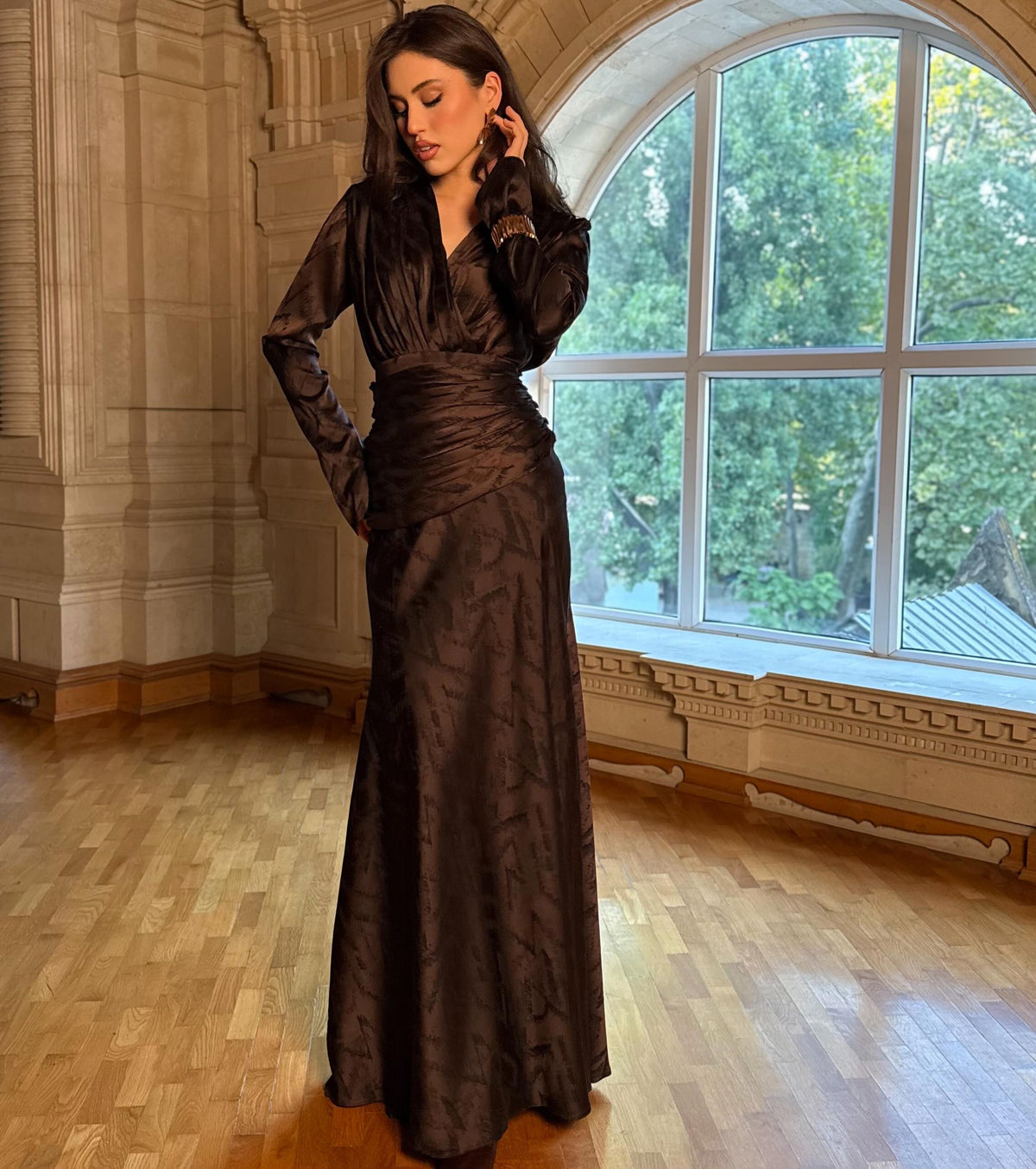 Sana Draped Jacquard Maxi Dress