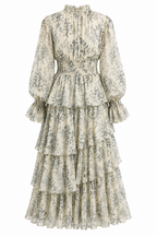 Zahra Floral Puff‑Sleeve Tiered Maxi Dress