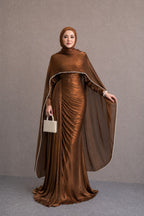Salma Beaded Cape Ruched Maxi Dress