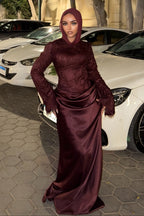 Mariam Lace Satin Mermaid Maxi dress-Brown