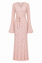 Salma V‑Neck Flare‑Sleeve Floral Maxi Dress